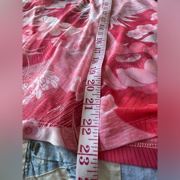 Silk & Satin Womens Floral Coastal Pink Mesh Halter Lingerie Swim Cover Up Top - Picture 7 of 9